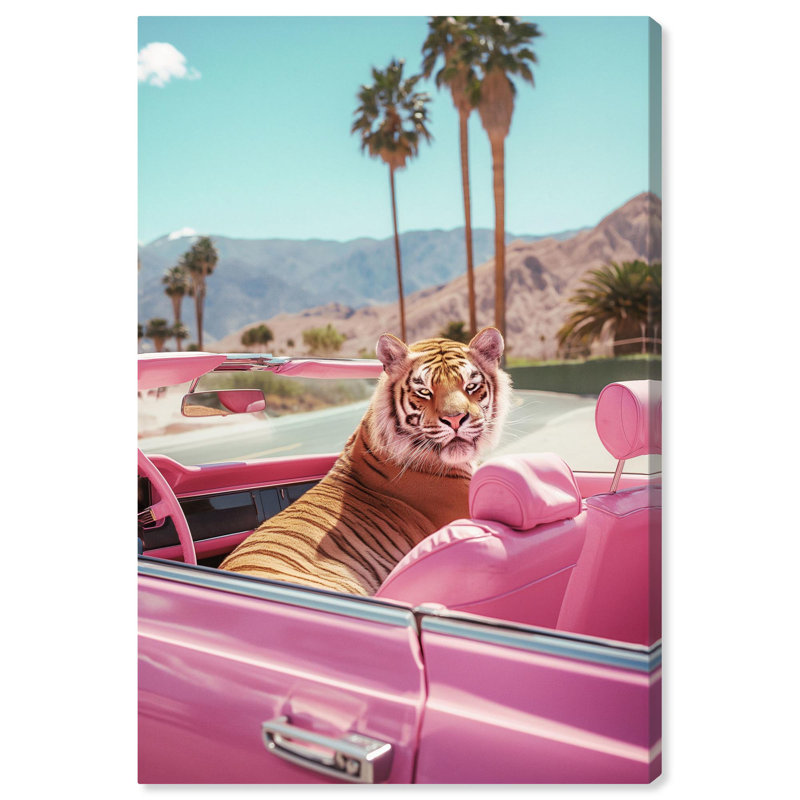 Art mural rose sur toile Rosy Tiger's Ride II par Art Remedy, Toile tendue, H 30 po x l 20 po