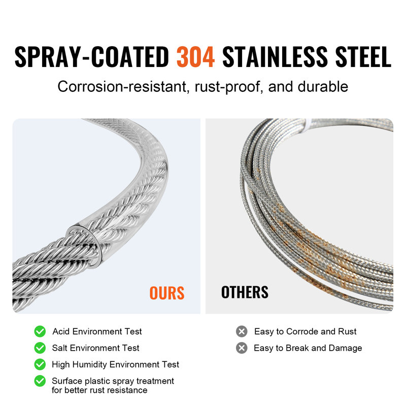 T304 Stainless Steel Cable 1/8" 7x7 Steel Wire Rope 100 ft Cable Railing