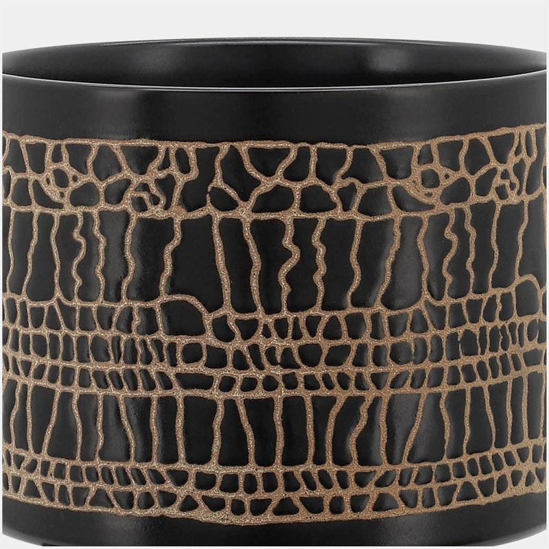 S/2 5/8" GLAZED PLANTER W/ STAND, BLACK