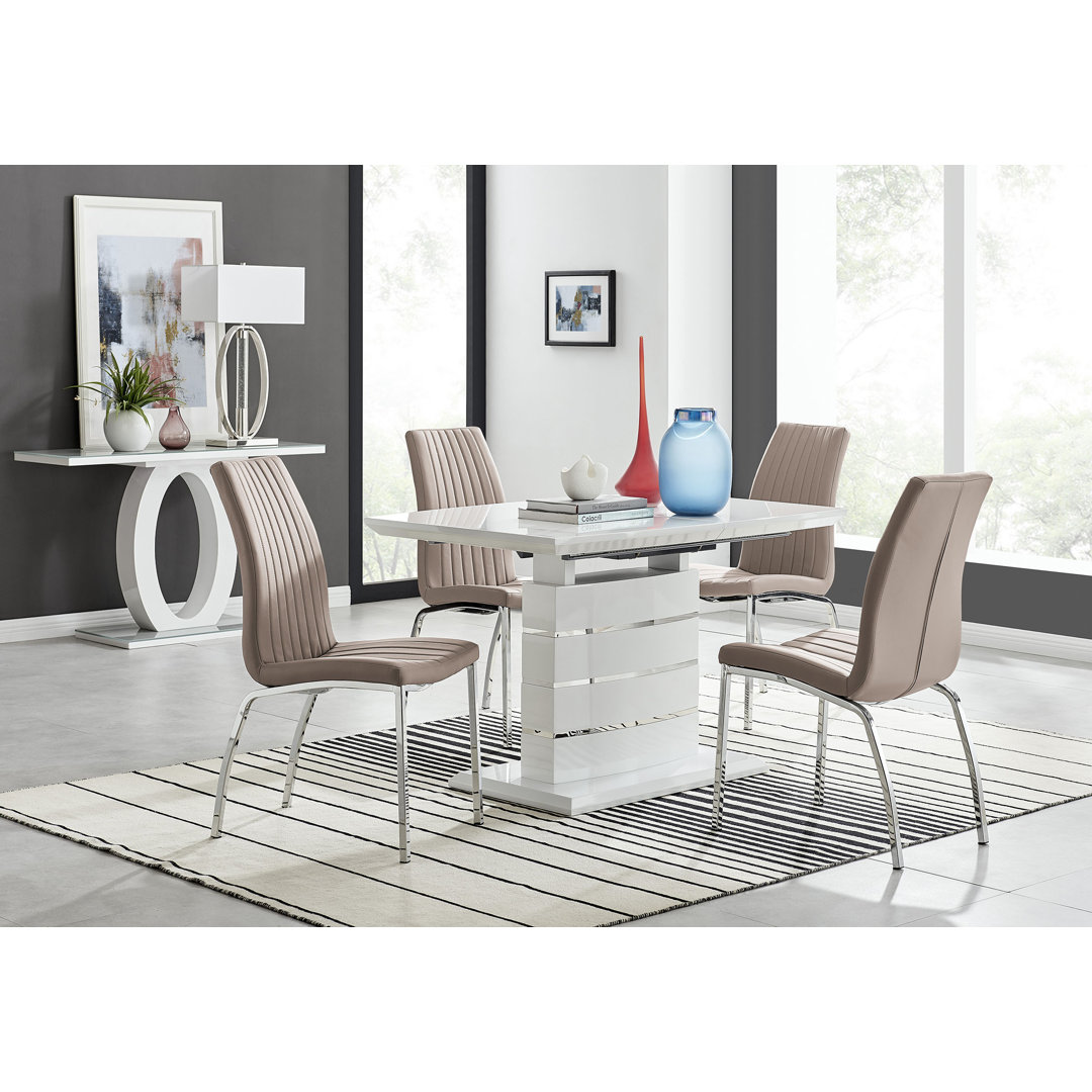 Everson High Gloss 4 Seat Extendable Dining Set with Luxury Faux Leather Upholstered Dining Chairs East Urban Home Chair 