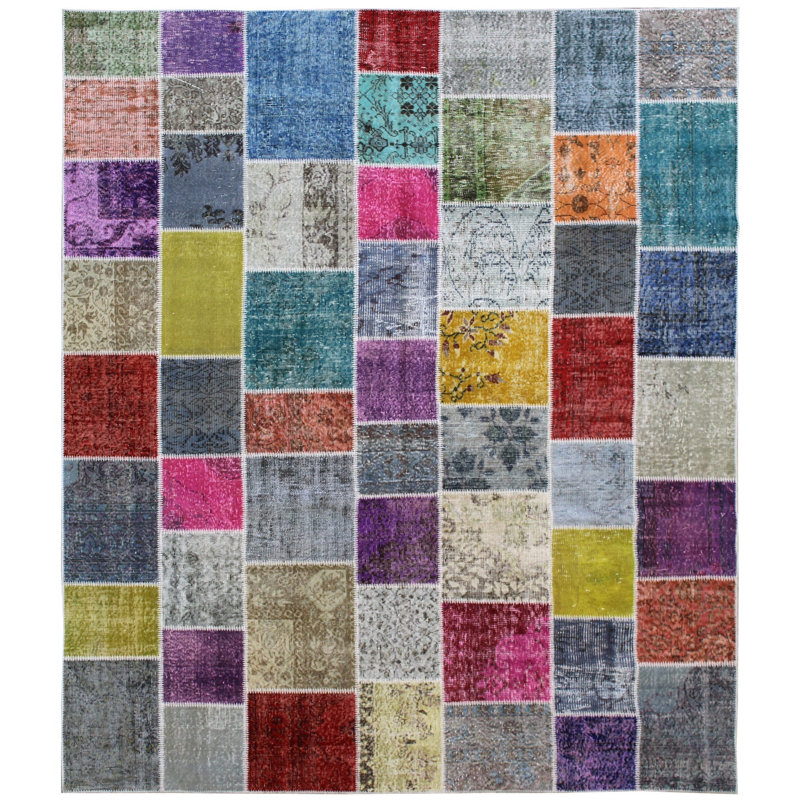 Tapis gris / jaune / rouge de style nouvel âge 8 pi 2 po x 9 pi 10 po Overdye