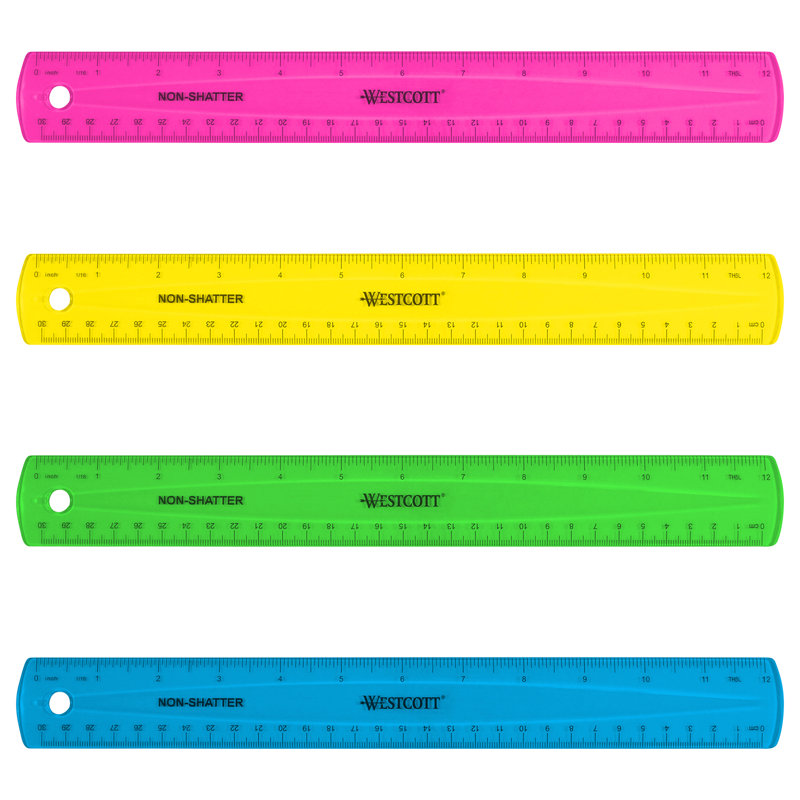 12" Assorted Translucent Shatterproof Ruler Set with Anti-Microbial