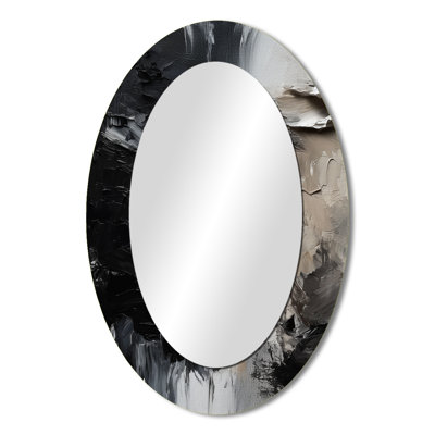 Black Textured Splash Paint Art II - Large Oval Wall Mirror On Metal