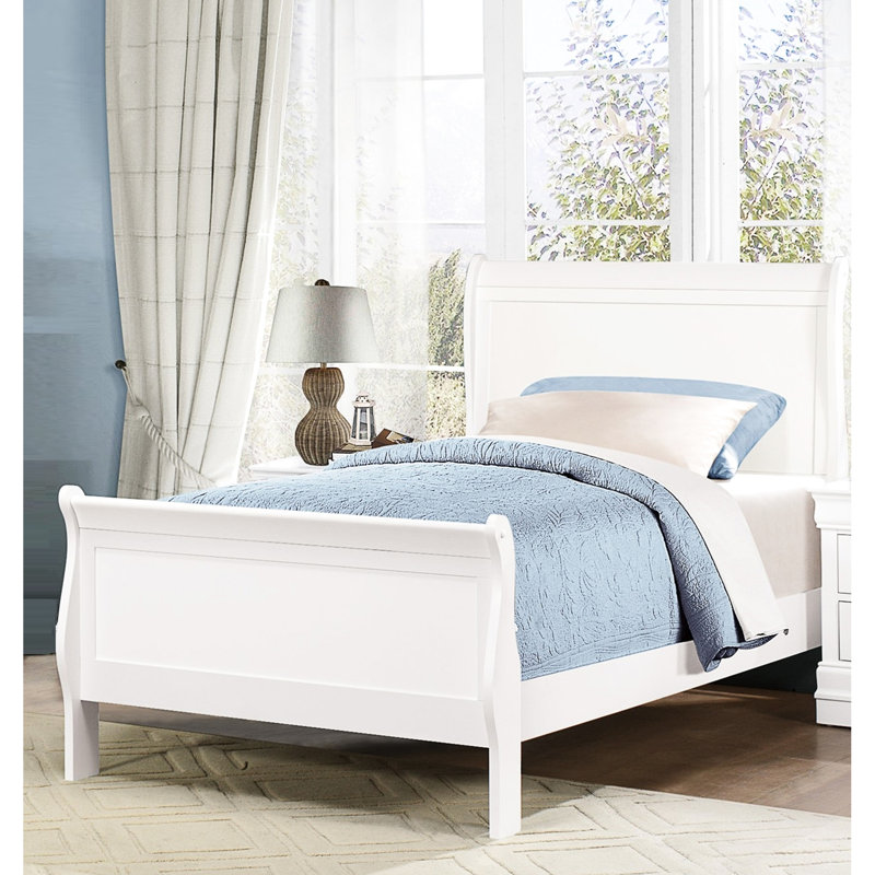 Lit simple à finition blanche de style traditionnel avec rails pour le décor et le style de la chambre à coucher,, Lit simple
