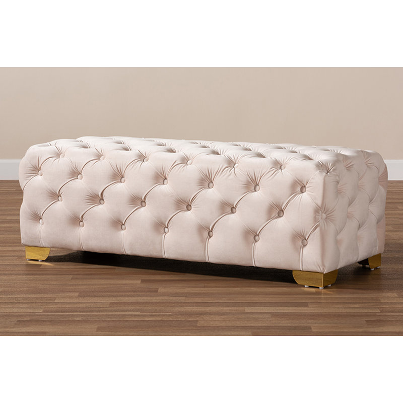 Crotts Velvet Upholstered Bench, Light Beige