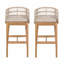 Ensemble de 2 tabourets de bar d'extérieur en bois et bois fini teck avec coussin beige