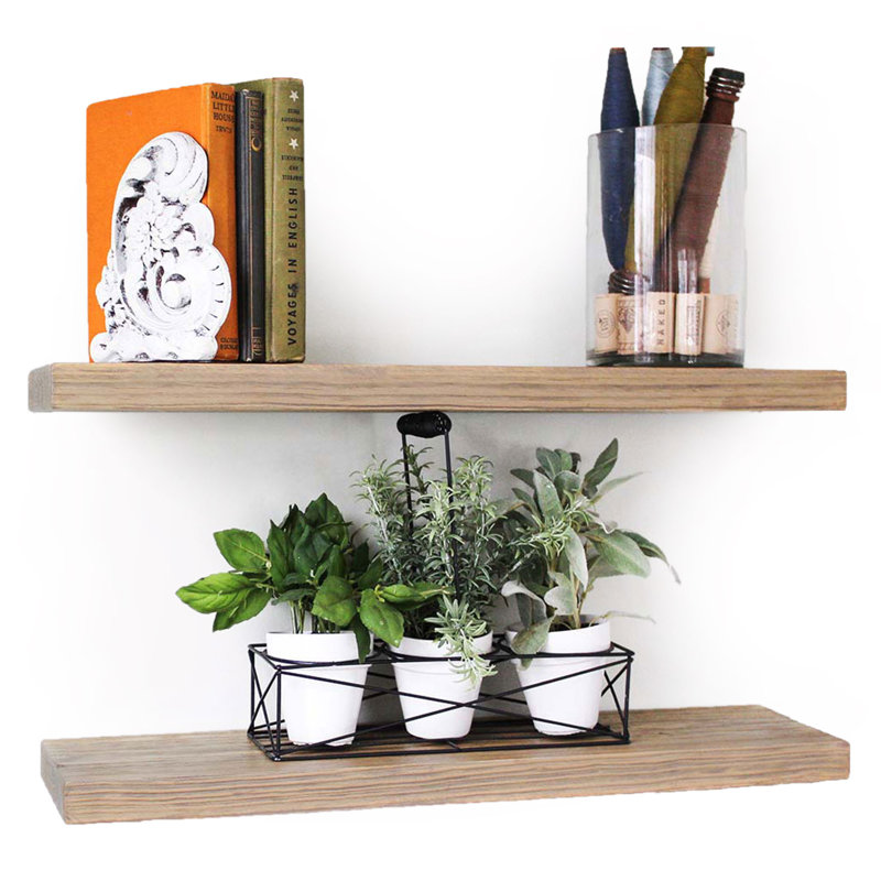 2 Piece Solid Wood Floating Shelf, 1.5" H x 24" D x 6" W , Gray