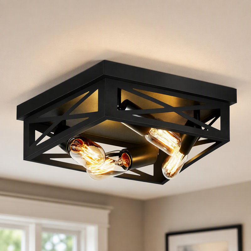 Lot de 2 plafonniers carrés encastrés de style ferme, noir mat, à 4 lumières