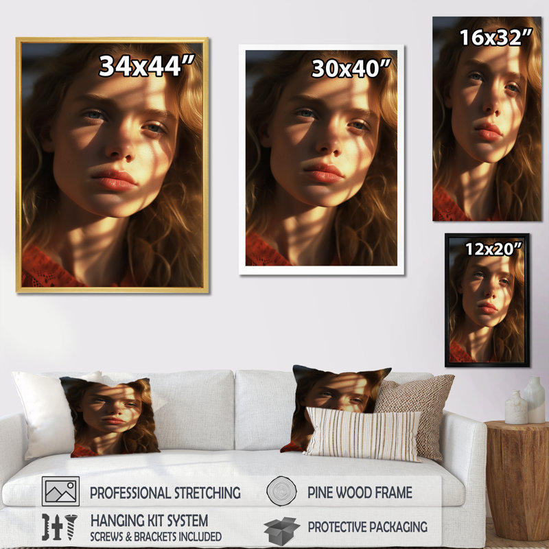Coral Chronicles Woman Portrait, reproduction d'art sur toile, Cadre flottant noir, H 32 po x l 16 po x P 1 po