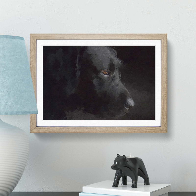 Black Labrador Retriever in Abstract - Picture Frame Graphic Art Print, Oak Framed, 62cm H x 87cm W x 2cm D