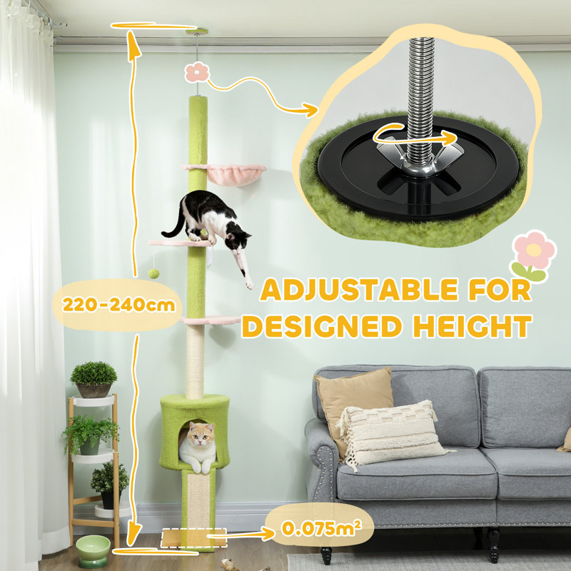 Tour pour arbre à chat, du sol au plafond, hauteur réglable 87 po - 94,5 po