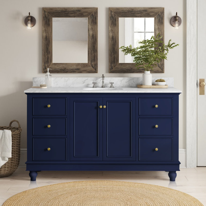Ferdinand 60'' Single Bathroom Vanity with Top, Carrara Marble, Royal Blue