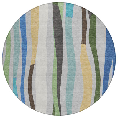 Machine Washable Indoor/Outdoor Husby ACN2188 Striped Rug
