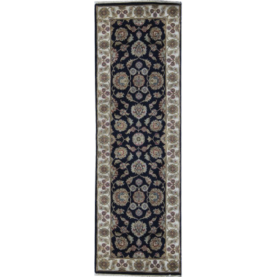 Hand-Knotted High-Quality Black and Ivory Runner