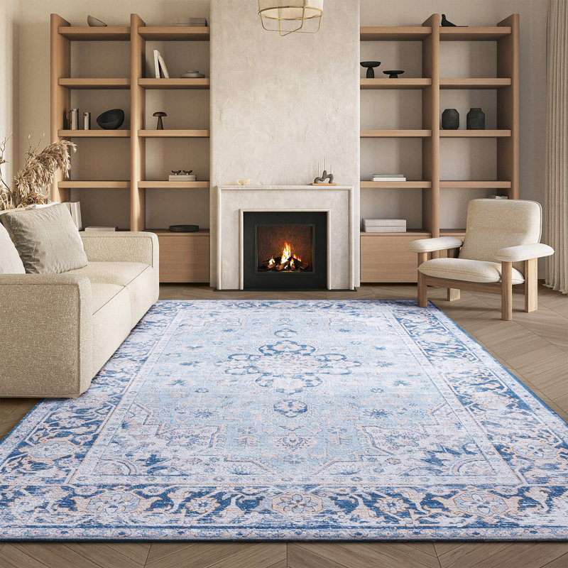 Ziebarth 147 M/W S/R Area Rug In Light Blue / Navy, Rectangle 8' x 10'