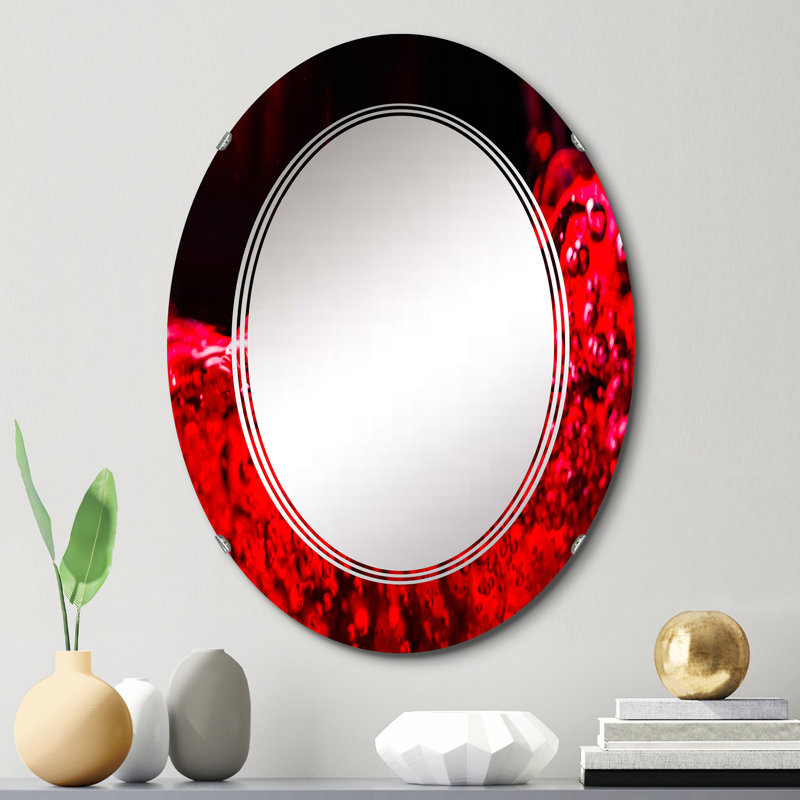 Vin rouge sur fond noir - miroir mural moderne ovale, 30 po x 20 po