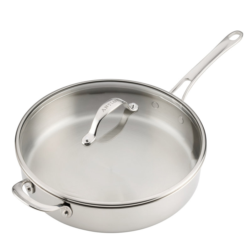 Vanderpump By Anolon Tri-Ply Clad Stainess Saute Pan with Lid, 5-Quart, Stainless Steel