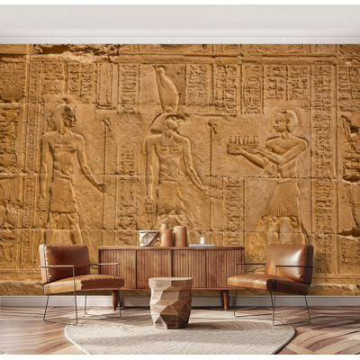 Wall Mural Peel and Stick Wallpaper Ancient Hieroglyphics Stone Temple Self-Adhesive Removable Contact Paper Wall Decor for Living Room Bedroom 69"H x 96"W