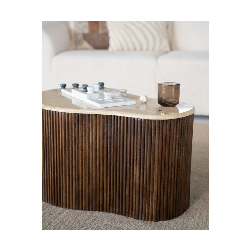 Mari Stone Coffee Table, 15" H x 28" L x 19" W