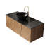Meuble-lavabo de comptoir en pierre frittée noire 48 po avec rangement en chêne brun, 3 portes, armoire intérieure spacieuse à fermeture douce, grand assemblage facile