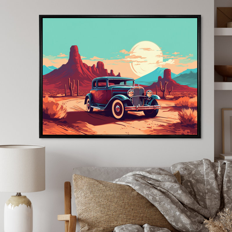 «Old American Car In Nevada V», reproduction sur toile, H 16 po x l 32 po x P 1 po, Cadre flottant noir