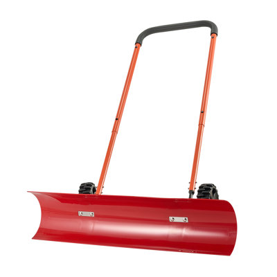 Wide 37.8 Inch Wheeled Snow Pusher with Dual Angle Tilting Plastic Blade and 90 Degree Adjustable U Handle, Heavy Duty Rolling Snow Plow Shovel for Yard and Driveway Winter Snow Clearing
