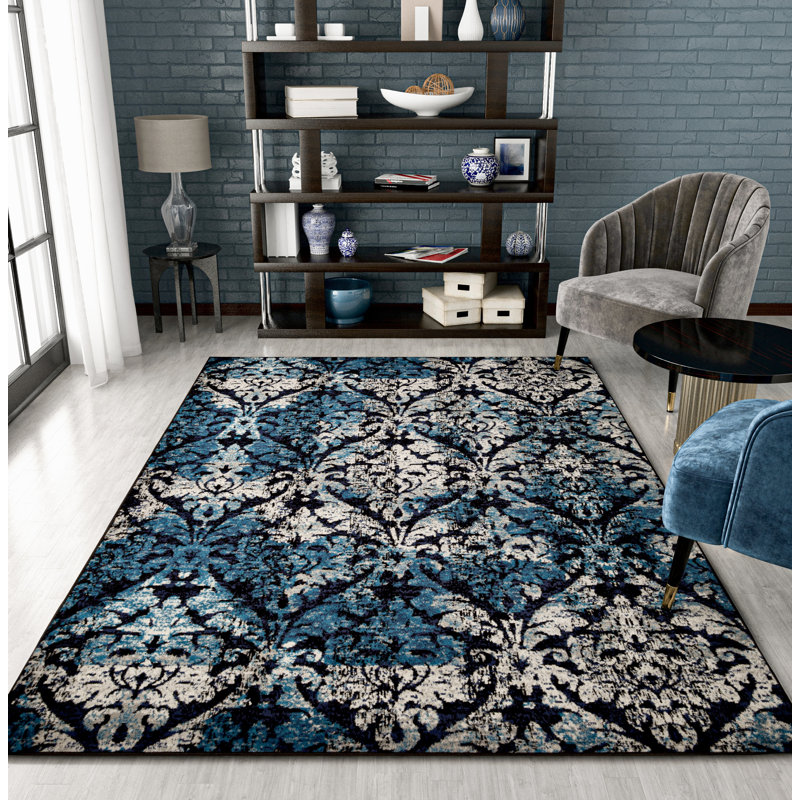 Wool Damask Indoor / Outdoor Rug, Rectangle 8' x 11'