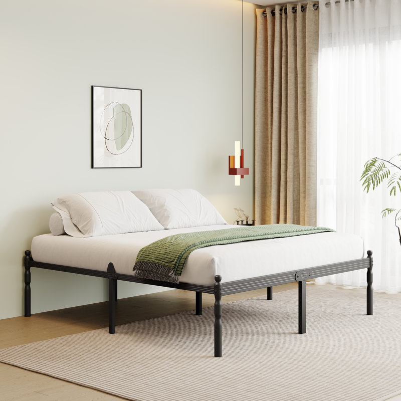 Cadre de lit King Size en métal noir de 45,7 cm de haut, matelas antidérapant, facile à assembler., Très grand lit, 18"