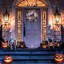 Couronne d'Halloween de 60 cm avec lumières pour la porte d'entrée | Couronne d'automne pliable et lumineuse avec citrouille blanche, crâne et roses roses, décorations d'intérieur pour l'Halloween, centre de table ou décoration de fête