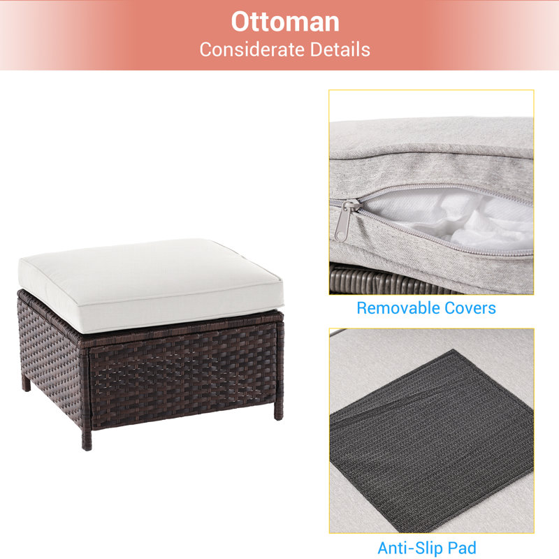 6 Pieces Patio Set with 45'' Fire Pit Table, PE  Rattan Patio Sofa Set With Ottomans and Sturdy Frame, Linen Gray, Brown