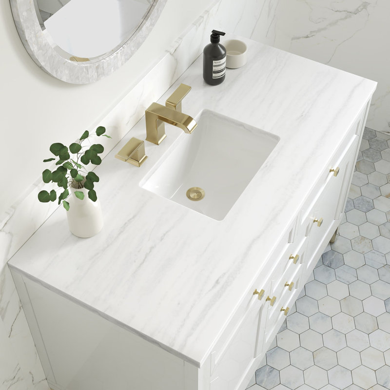 Chicago 48'' W Single Vanity, Carrara White, Glossy White, 8" Widespread