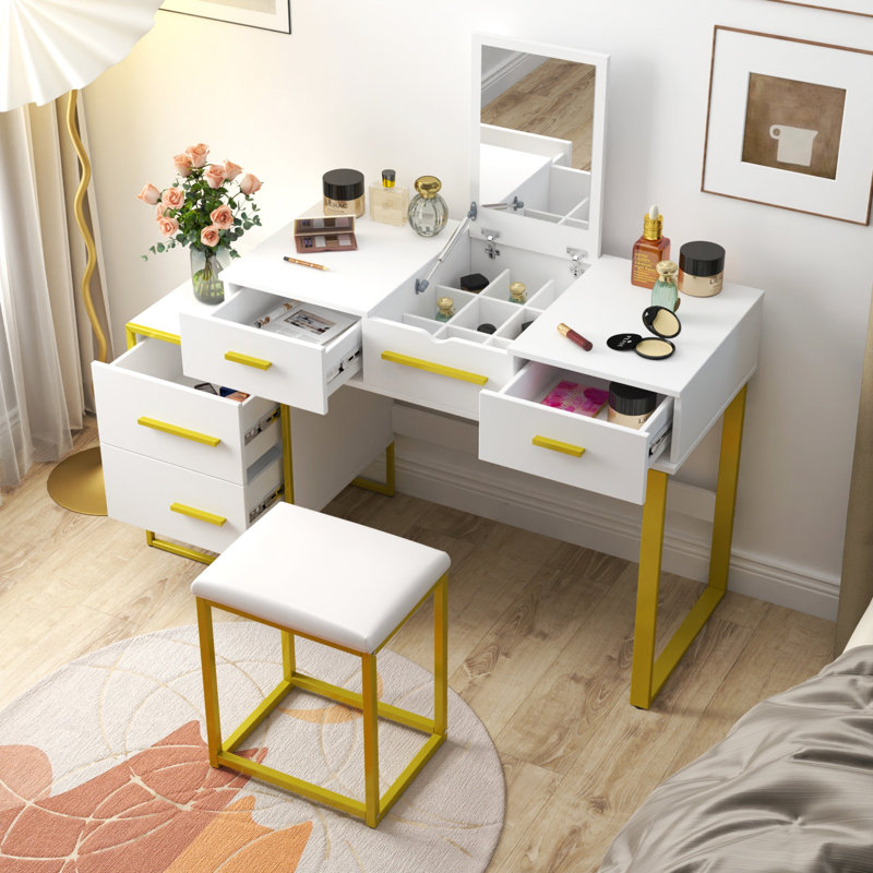 Ensemble coiffeuse avec miroir Makeup, Blanc