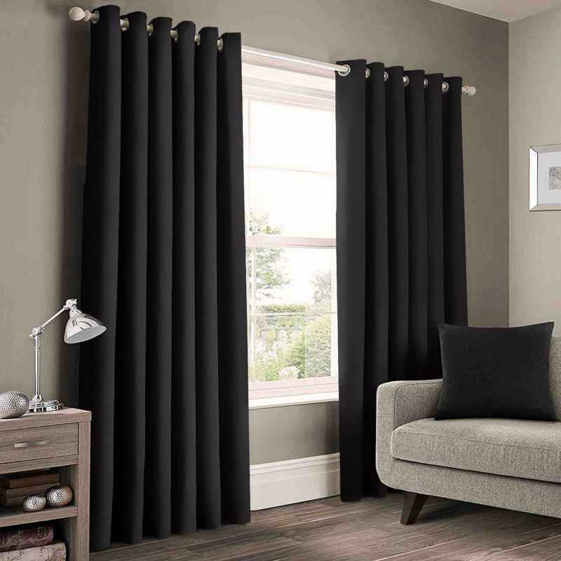 Luxury 230 GSM 100% Blackout Eyelet Room Darkening Curtain Pair, 228 W x 228 D cm, Black