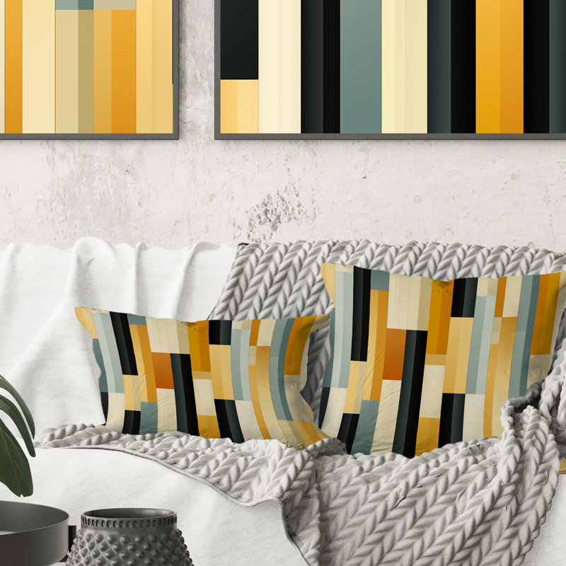 Yellow Striped Lines Pattern - Striped Polyester Pillow