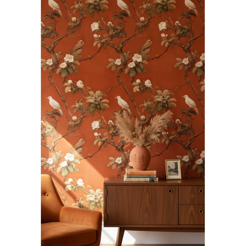 Papier peint floral oiseau