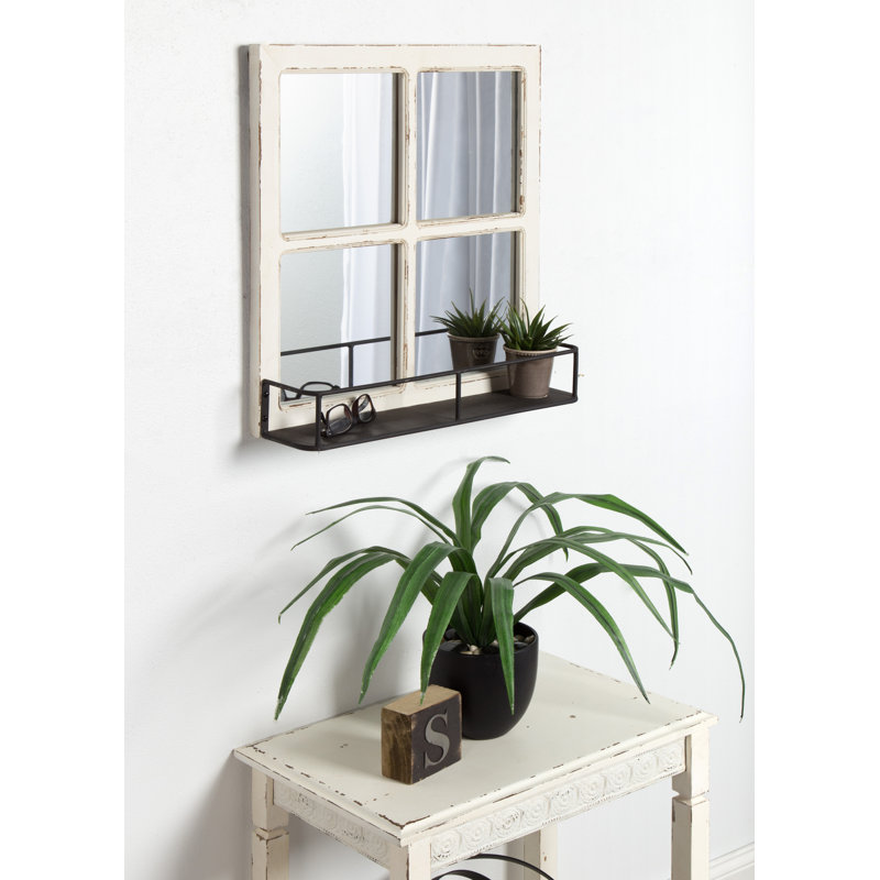 Kaufman Flat Mirror with Shelves, White, 20" H x 20" W