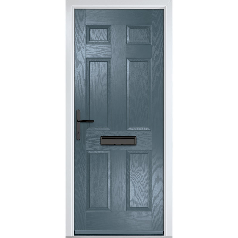 Crystal GRP Front door Muirfield solid Agate Grey 890mm x 2090mm Open in Left hand None Glass, Right, Slate Grey