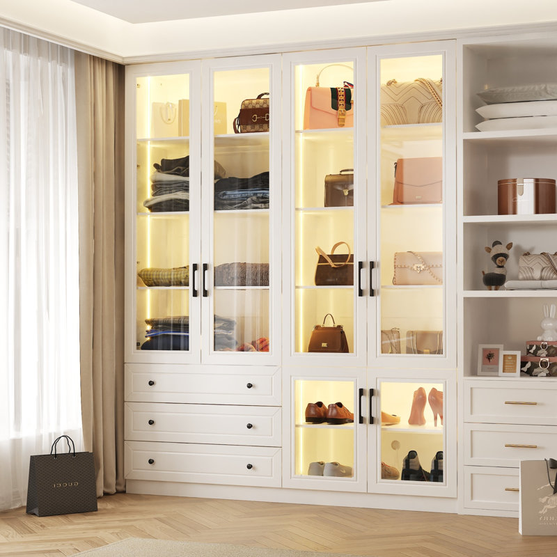 Six-Door Three-Drawer Closet System With Light, White