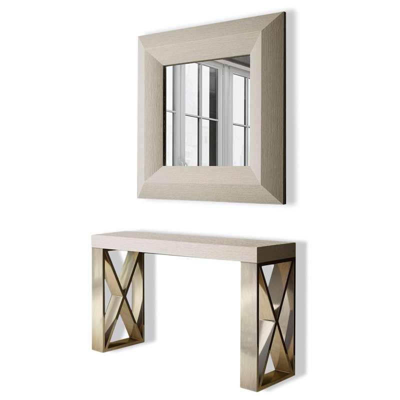 Ensemble de console et de Miroir Saphire, Haute brillance, H 31,5 po x l 47 po x P 15,6 po