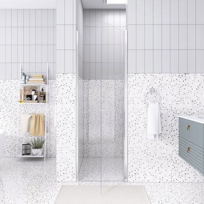 24"X 72" Pivot Shower Door | Chrome Aluminum Frame | Half Frame | 1/4 Inch Tempered Glass With Explosion-Proof Film | Stainless Steel Handle