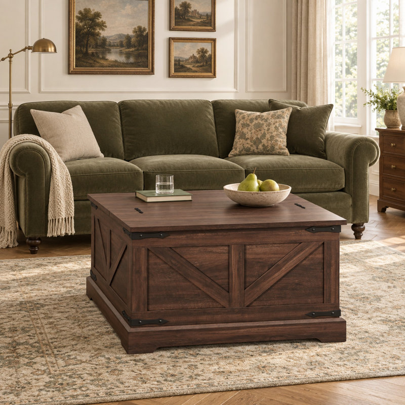 31.5" W Coffee Table with Hidden Storage, Farmhouse Lift Top Coffee Table for Living Room -Brown, Brown