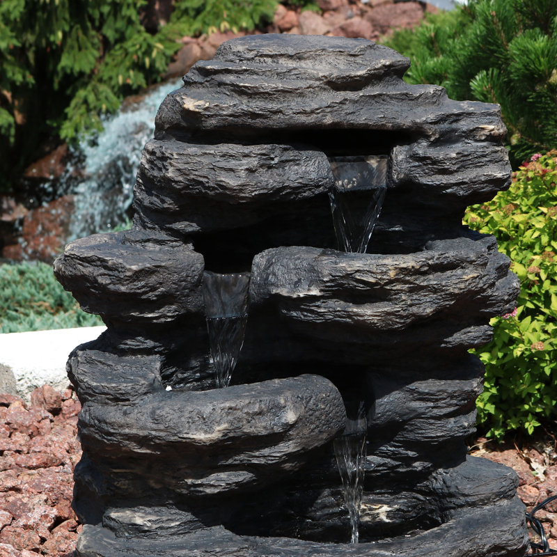 Fontaine d'extérieur en résine résistante aux intempéries avec lumières Rocky Falls