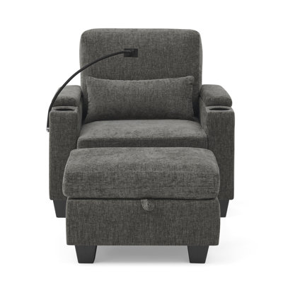 Multifunctional Recliners With Storage And Charging Port, Chenille Fabric, Modern Style For Home