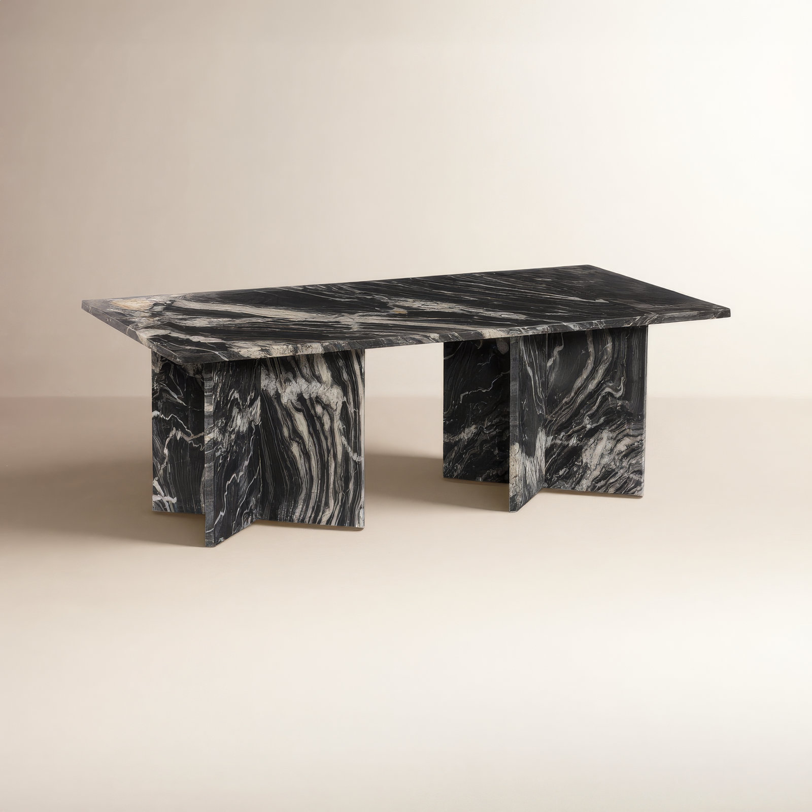 Verona 48" Genuine Marble Coffee Table, Black Marble