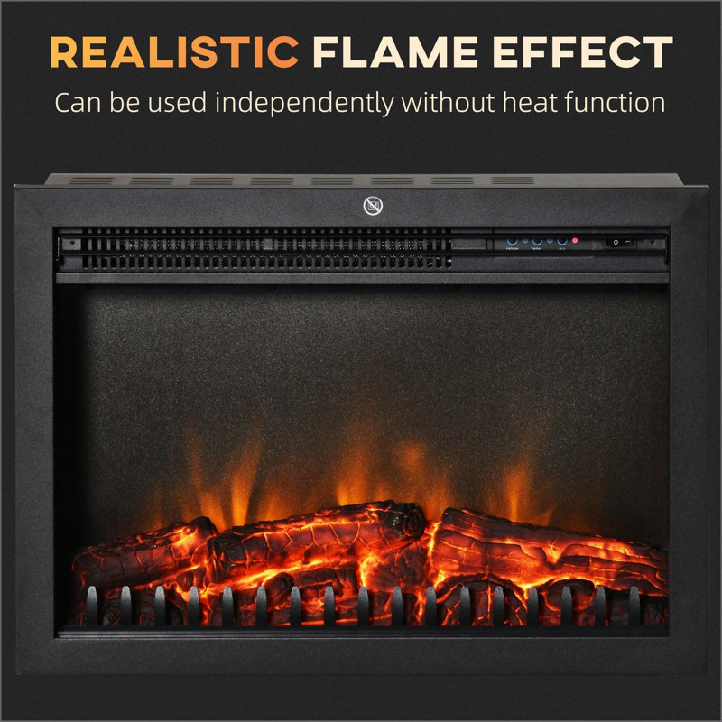 Foyer électrique encastrable, radiateur encastré rétro 24 po avec flamme réaliste, télécommande | Noir | Acier