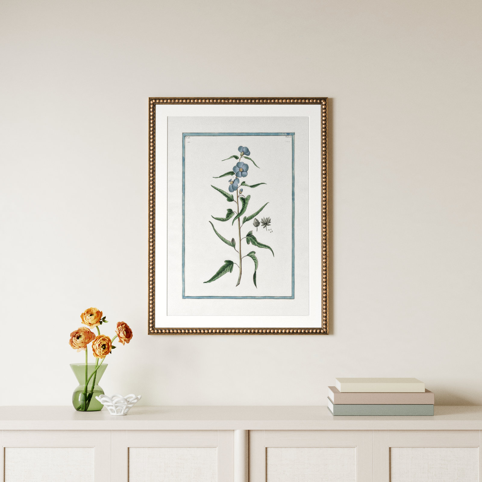 Shabby Elegance Botanical I - Framed Art Full Bleed, Gold Bead Framed, 26.5" W x 36.5" H