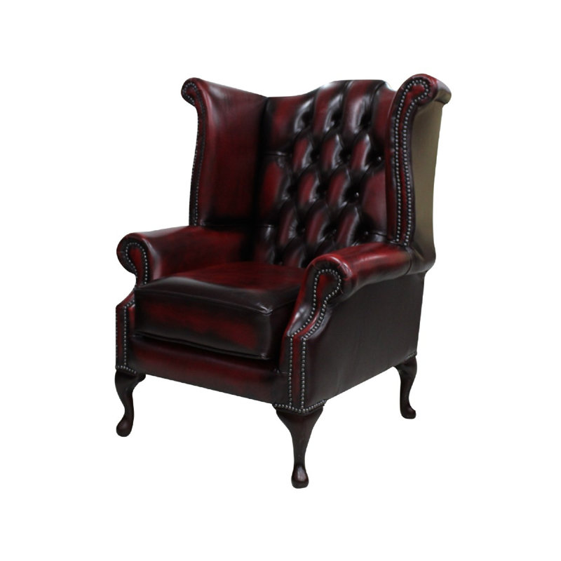 High Back Chesterfield Upholstered Wingback Chair, Antique Oxblood