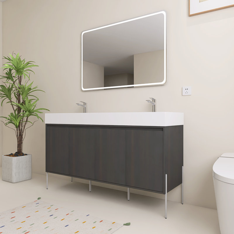 Ensemble de meuble-lavabo double autoportant 60 po avec plateau en résine Goxhill, 60"