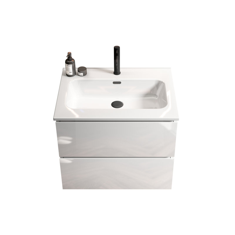 Bathroom Sink With Glossy White Ceramic Integrated Basin - , Easy To Clean And Maintain Modern For Design Construction