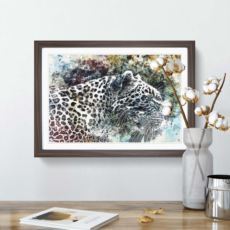 Leopard in Abstract - Picture Frame Painting Print, 62cm H x 87cm W x 2cm D, Walnut Framed